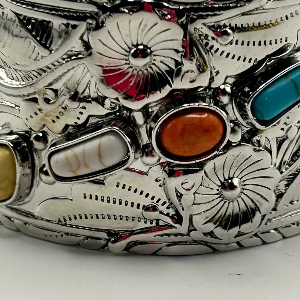 Silver Multicolor Stone Cuff - Picture 4 of 6
